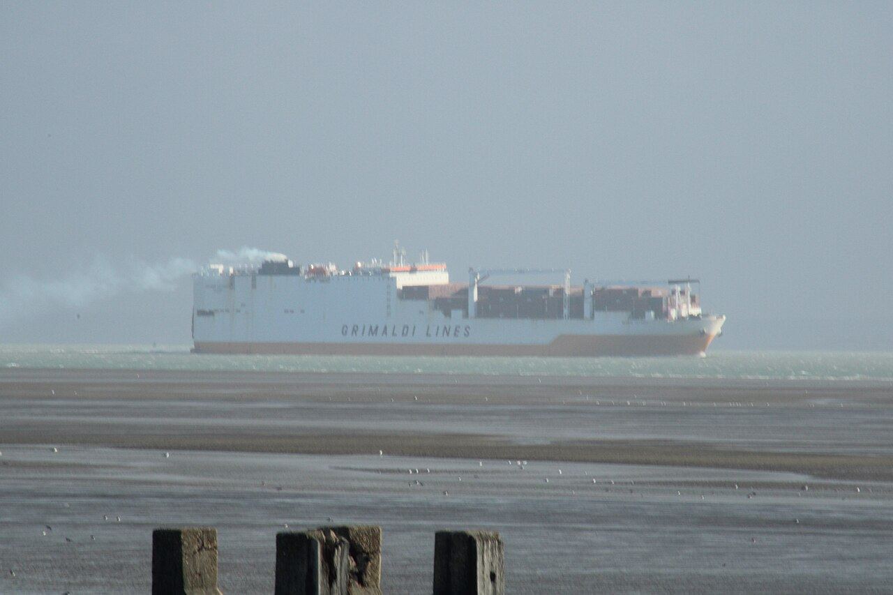 View of a Grimaldi Lines container ship passing Shoeburyness - geograph.org.uk - 7016875