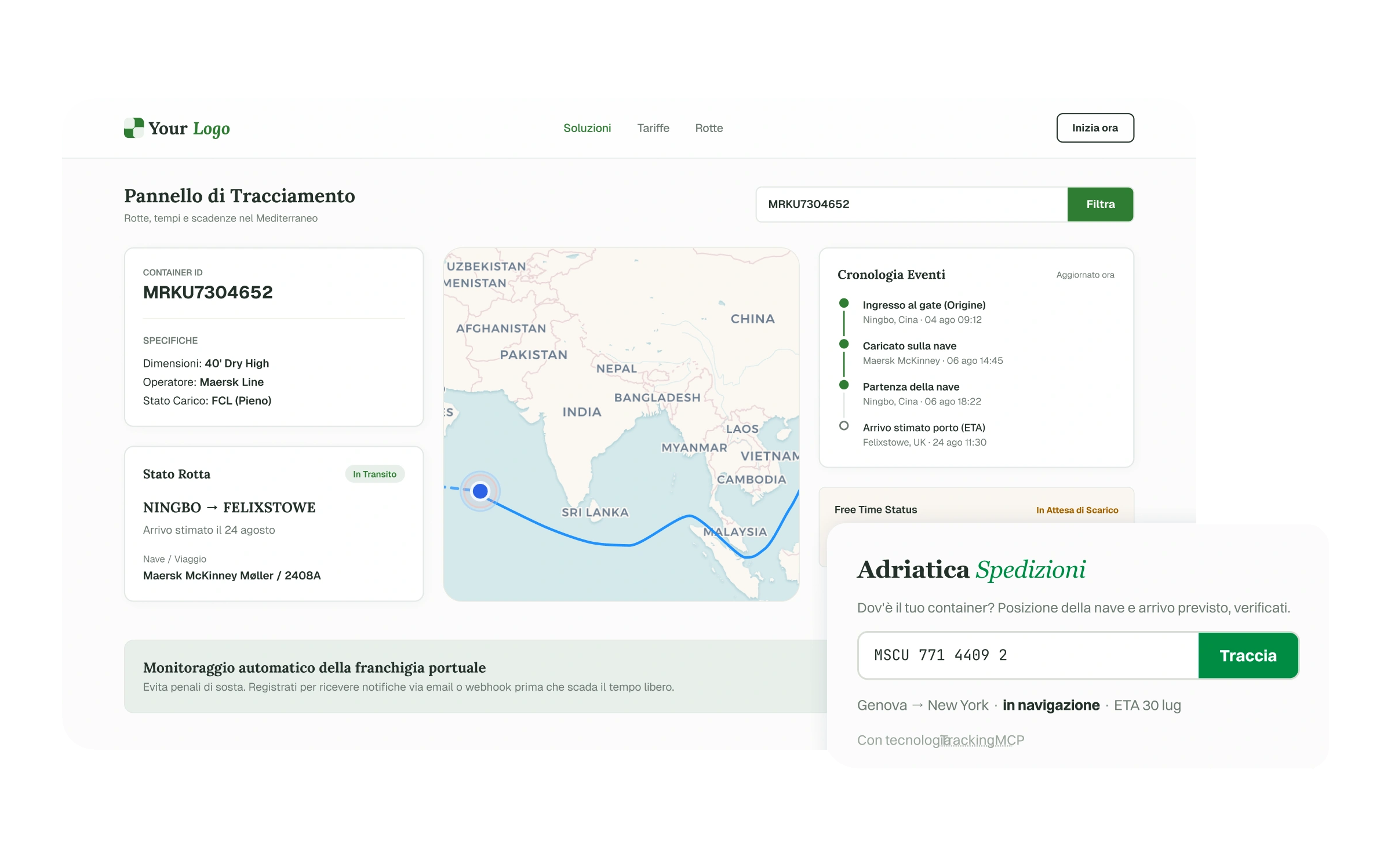 Adriatica Spedizioni: full Italian-language tracking dashboard
